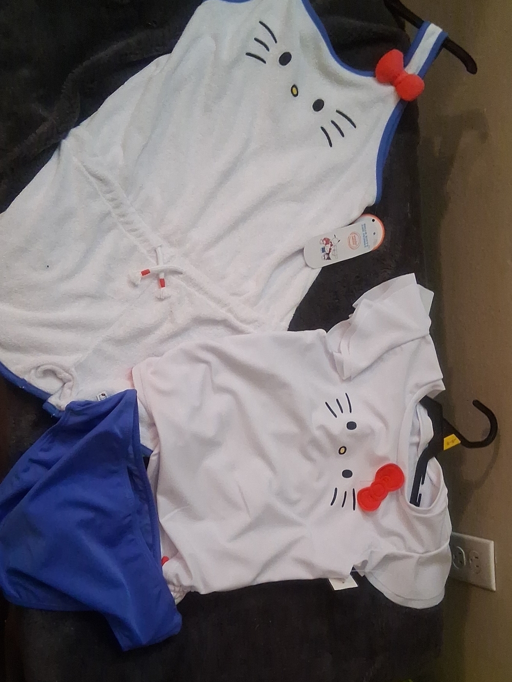 Sanrio Hello Kitty White & Blue Girls 2pc Swim Suit W/ Romper Size 10/12